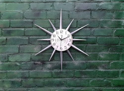 30" Silver Atomic Clock Starburst Unique Wall Clock George Nelson Style Sunburst