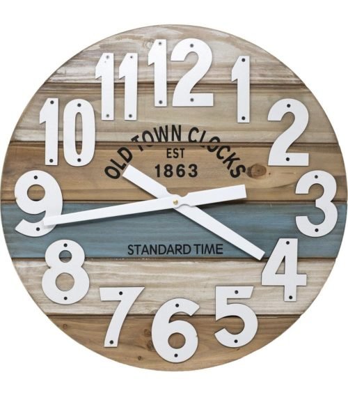 30" Wooden Multi-Color Maritime Coastal Beach Large Number Wall Clock Blue 30 In