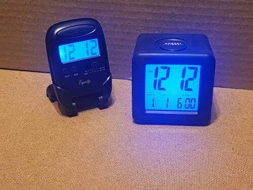 31302 Equity by La Crosse LCD Digital Fold-Up Travel Alarm Clock Lot of 2 Alarm
