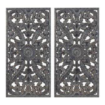 31.5 in. x 15.75 in. Antique Blue Carved Wood 2-Piece Wall Decor...