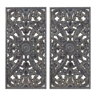 31.5 in. x 15.75 in. Antique Blue Carved Wood 2 Piece Wall Decor
