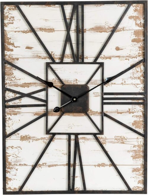 31.5” Oversized Metal Wood Wall Clock Farmhouse Rectangular Wall Clock with Larg