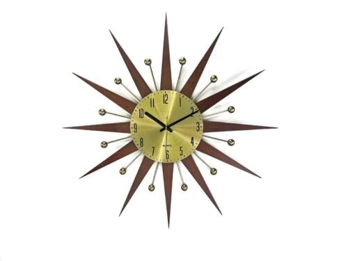 31" Atomic Wall Clock Starburst George Nelson Style 1970s Sunburst Brass Gold