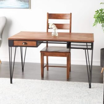 31 in. Rectangle Double Sided Brown Wood Computer Desk Console Table