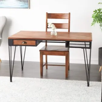 31 in. Rectangle Double Sided Brown Wood Computer Desk Console Table featured image