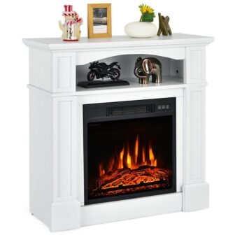 32 in. 1400-Watt Freestanding Electric Fireplace Mantel TV Stand Space Heater with...