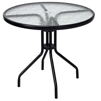 32 in. Black Round Metal Outdoor Dining Table with Umbrella Hole