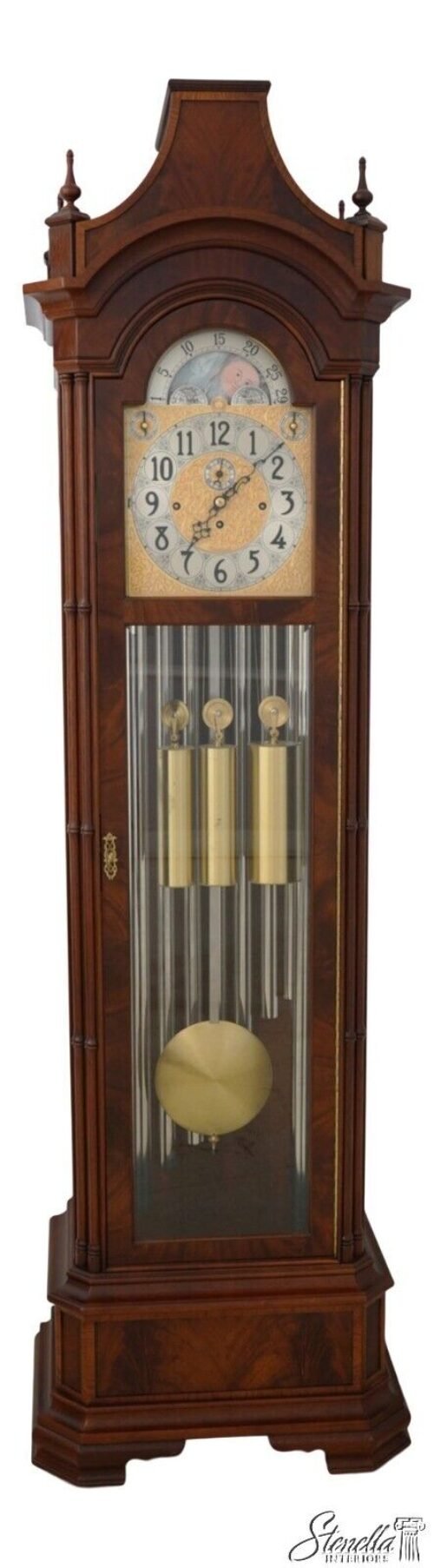 33327EC: HERSCHEDE Flame Mahogany Edinburg 9 Tube Grandfather Clock