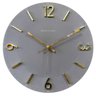 33947- Contemporary Analog 16" Quartz Wall Clock - Gray with Raised Gold...