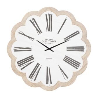 33 in. x 33 in. White Wood Floral Shaped Wall Clock with...