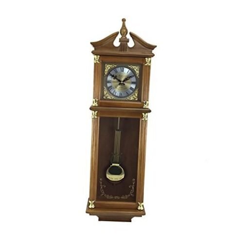 34.5 Inch Chiming Pendulum Wall Clock in Antique Harvest Oak Finish