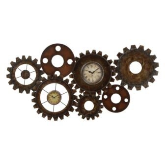 34 in. x 17 in. Brown Metal Gear Wall Clock