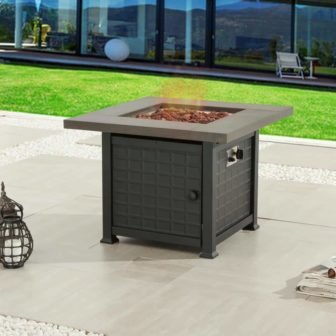 34 in. x 25 in. Square Metal Propane Fire Pit Table with...