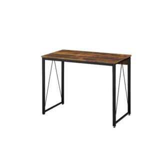 35 in. Rectangle Weathered Oak Writing Desk with Black Metal Frame