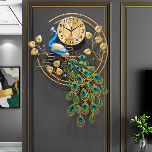 36.6" Luxury Peacock Large Wall Clock 3D Metal Living Room Wall Watch Decor USA