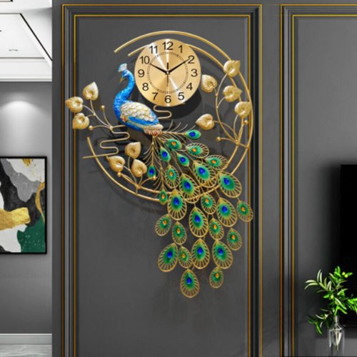 36.6" Luxury Peacock Large Wall Clock 3D Metal Living Room Wall Watch Decor USA