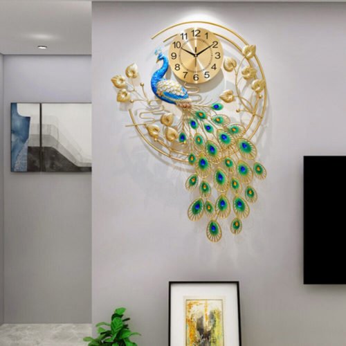 36.6" Luxury Peacock Large Wall Clock 3D Metal Living Room Wall Watch Decor USA