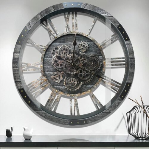 36" Extra Large Wall Clock with Moving Gears, Oversized Giant Industrial Stea...