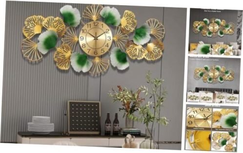 36 Inch Large Wall Clocks for Living Room Decor,Metal Ginkgo Leaf Wall