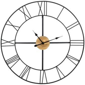 36 in. Large Wall Clock, Silent Non Ticking Wood Metal Farmhouse Clocks