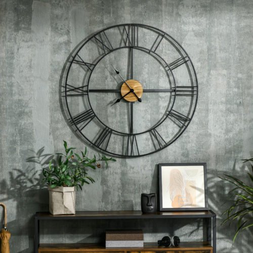 36" Large Wall Clock Metal Retro Roman Numeral Clock for Living Room Decor