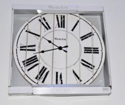 38018- 18" Whitewash Wood Wall Clock with Distressed Finish