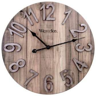 38070- 15.5" MDF Brown Farmhouse Wall Clock with Raised Numbers