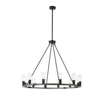 39.37 in. 12-Light Black Farmhouse Wagon Wheel Chandelier Rustic Industrial Hanging Ceiling...
