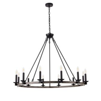 39.37 in. 12-Light Farmhouse Wagon Wheel Chandelier Rustic Industrial Candle Hanging Ceiling...