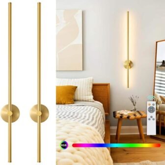 39.37 in. 2-Light Gold LED Wall Sconce with Remote Control Dimmable Multicolor,...