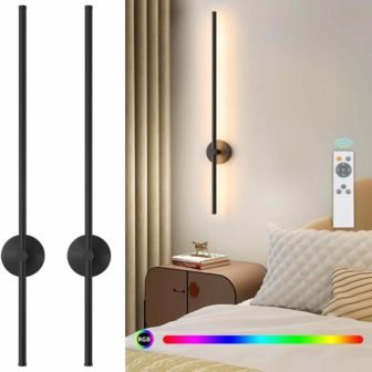 39.37 in. Black LED Wall Sconce Set of 2 with Remote Control...