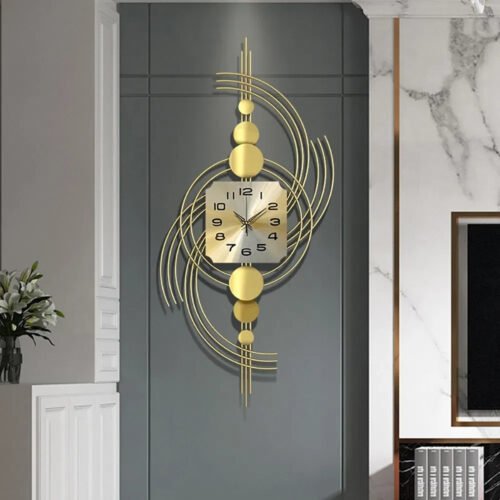 39.4 Inch Modern Wall Clock Large Golden Metal Geometric Design Decorative Room