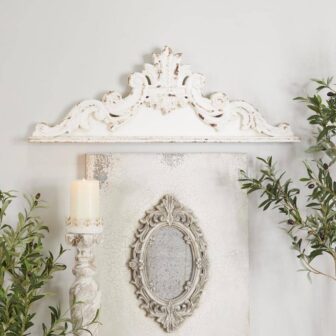 39 in. x 14 in. Wood White Carved Arabesque Floral Wall Decor