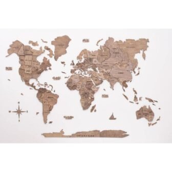 39 in. x 24 in. Brown Wood Wood World Map Hanging Dimensional...