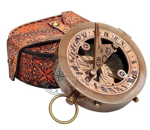 3" Brass & Copper Sundial Compass with Leather Case - Steampunk Accessory - A...