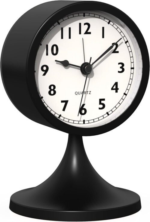 ® 3" Cute Analog Alarm Clock,Small Retro Table Clock Battery Operated,Slien