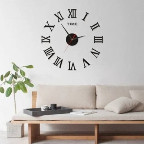 3D Acrylic Digital Black Wall Clock Roman Numerals Large Round Wall Clock