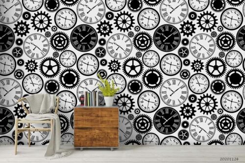 3D Clocks Seamless Wallpaper Wall Mural Removable Self-adhesive Sticker 884