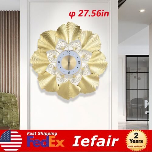 3D Creative Elegant Wall Clock Ginkgo Leaf Silent Kitchen Bedroom Art Decor USA