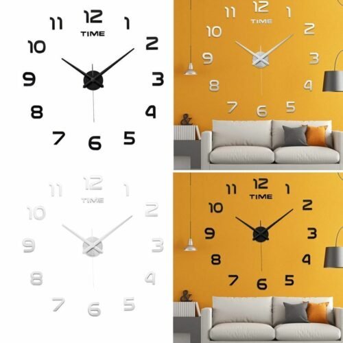 3D DIY Large Frameless Wall Clock Mirror Number Sticker Modern Home Decal Decor
