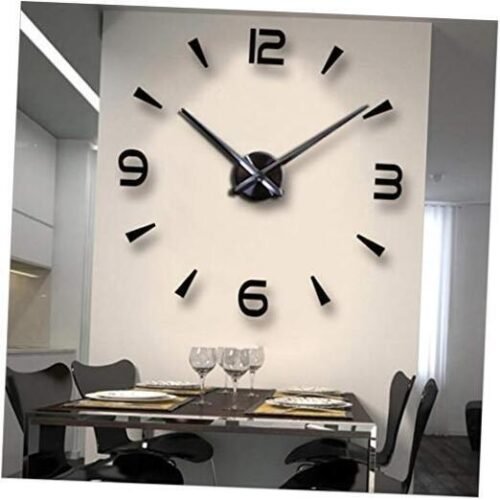 3D DIY Wall Clock Creative Design Mirror Surface Wall Decorative Sticker Black