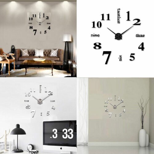 3D DIY Wall Clock Decor Sticker Mirror Frameless Large DIY Wall Clock Kit