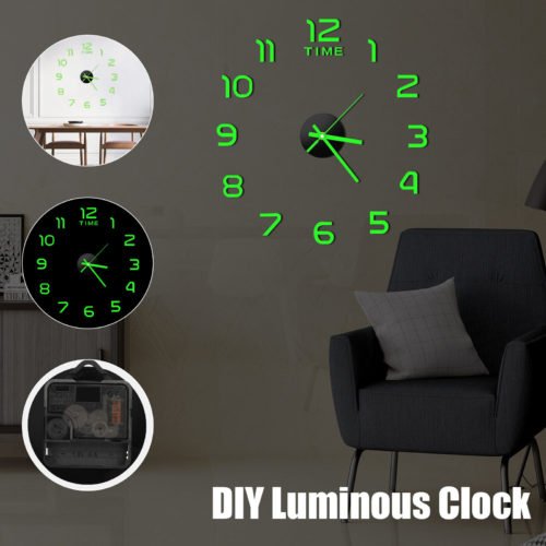 3D DIY Wall Clock Luminous Frameless Silent Quartz Living Room Bedroom Stickers