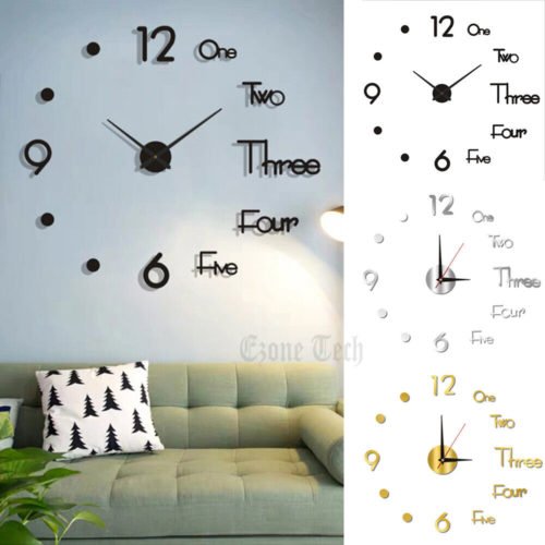 3D DIY Wall Clock Mirror Surface Large Modern Sticker Office Home Shop Art Decor
