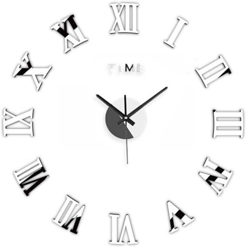 3D DIY Wall Clock, Modern Frameless Large 3D DIY Wall Clock Mirror Stickers Kit