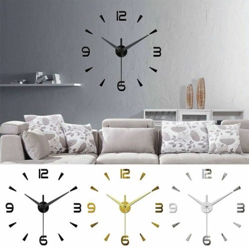 3D Large Mirror Surface Wall Clock Modern DIY Sticker Office Home Shop Art Decor