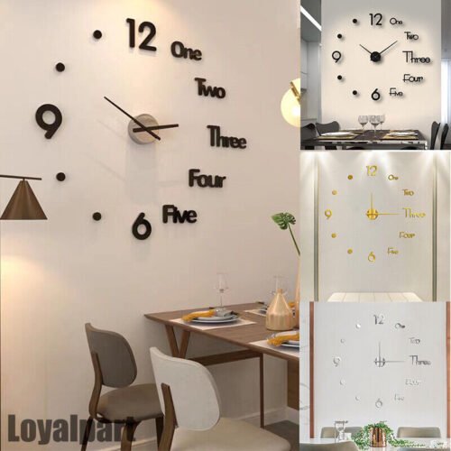 3D Large Wall Clock Mirror Surface Modern DIY Sticker Office Home Shop Art Decor