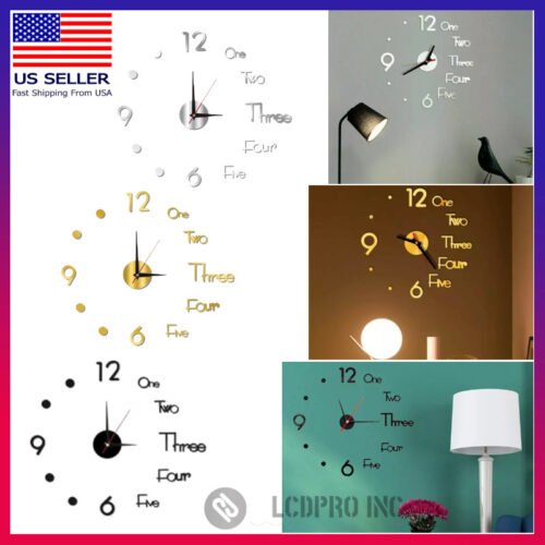 3D Large Wall Clock Mirror Surface Modern DIY Sticker Office Home Shop Art Decor