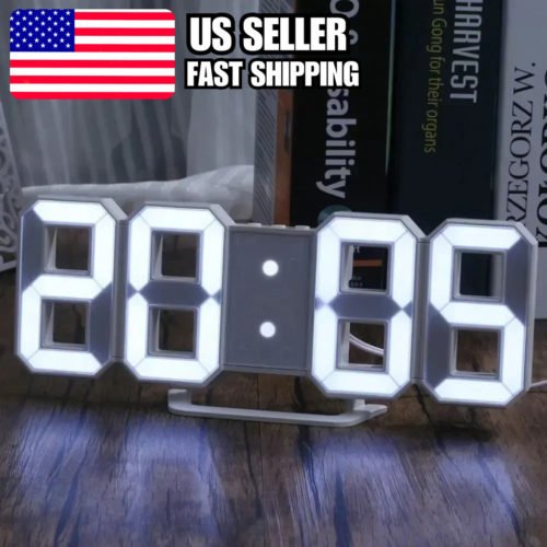 3D LED Digital Alarm Wall Clock with Time/Date/Temp for Home/Kitchen/Office