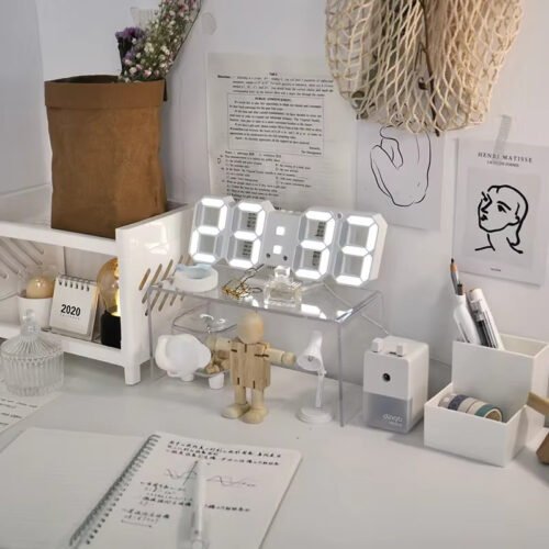 3D LED Digital Wall Clock with Night Mode, Date & Temperature Display, Alarm